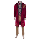Movie Wonka 2023 Willy Wonka Red Coat Set Outfits Cosplay Costume Halloween Carnival Suit
